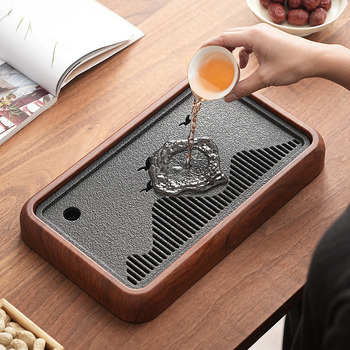 Tăviță de ceai din piatră Wujin, imitativă, compactă pentru uz casnic, set de ceai Kung Fu modern minimalist cu drenaj și depozitare a apei