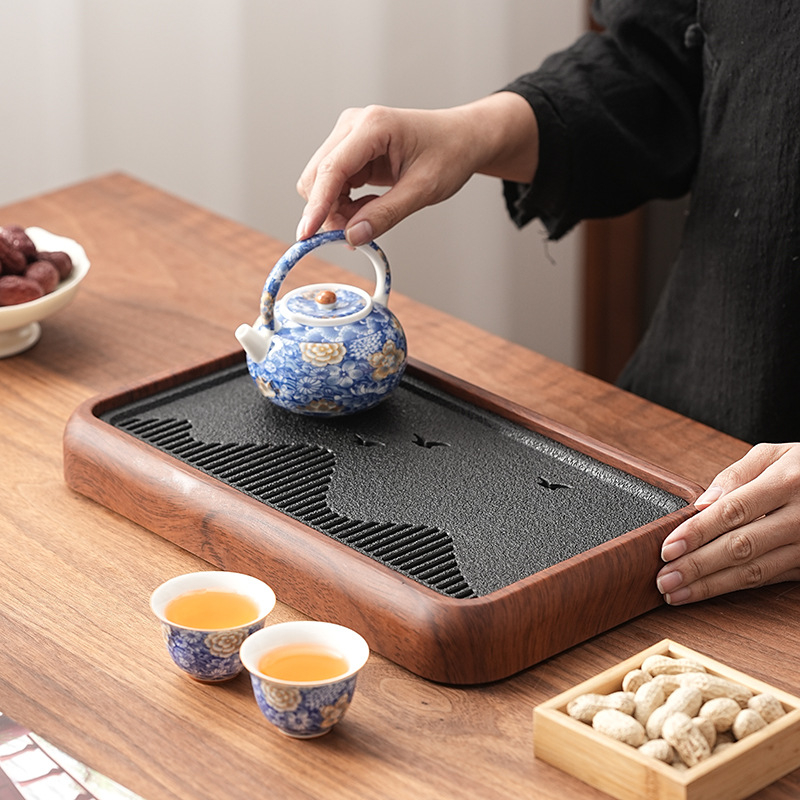 Tăviță de ceai din piatră Wujin, imitativă, compactă pentru uz casnic, set de ceai Kung Fu modern minimalist cu drenaj și depozitare a apei