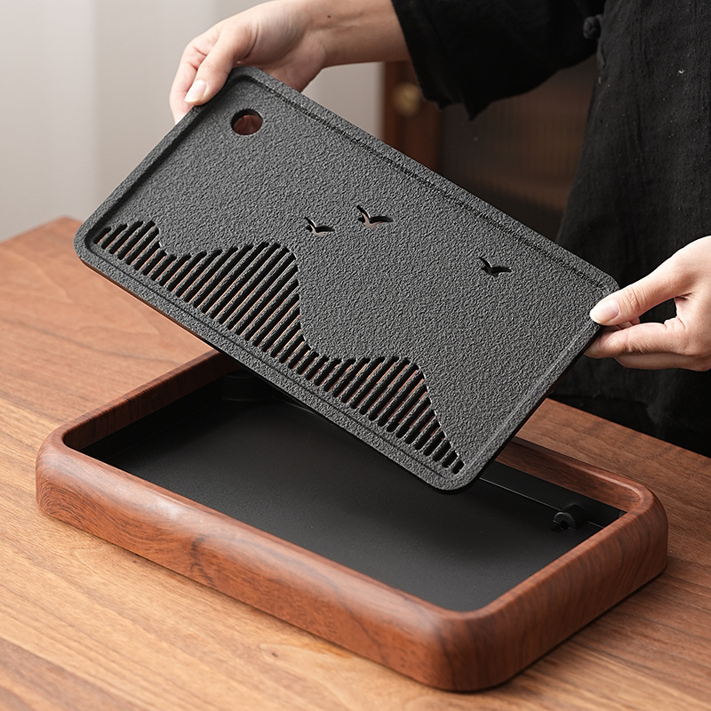 Tăviță de ceai din piatră Wujin, imitativă, compactă pentru uz casnic, set de ceai Kung Fu modern minimalist cu drenaj și depozitare a apei