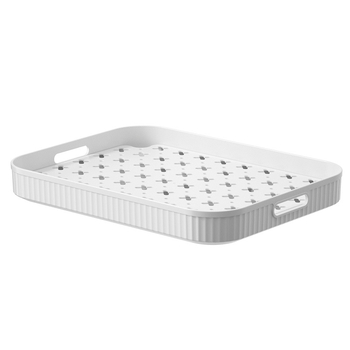 Tavă japoneză pentru cești și ceai, cu două niveluri și scurgere, dreptunghiulară din plastic, antiderapantă și organizator de depozitare