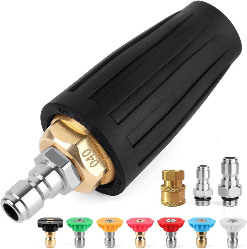Pistol de apă cu presiune înaltă, duză rotativă în formă de lotus, conectare rapidă de 1/4", nucleu ceramic, duză din cupru și oțel inoxidabil, 7 culori