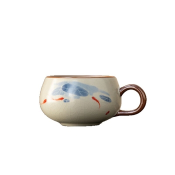 Ceșcuță de ceai Ruyao din porțelan cu mâner în formă de urechi, stil chinezesc, ceașcă unică pentru ceai și cafea