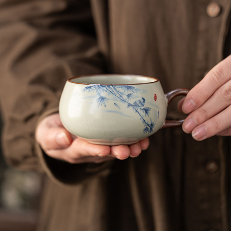 Ceșcuță de ceai Ruyao din porțelan cu mâner în formă de urechi, stil chinezesc, ceașcă unică pentru ceai și cafea