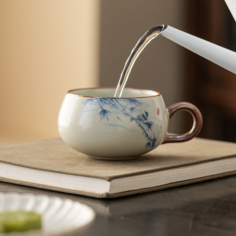 Ceșcuță de ceai Ruyao din porțelan cu mâner în formă de urechi, stil chinezesc, ceașcă unică pentru ceai și cafea