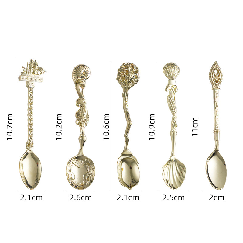 Lingură de desert și cafea, din aliaj de zinc, set decorativ de cadou cu temă marină — velier pe coajă de nuc, linguriță mică pentru ceai