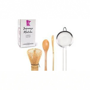 Set de unelte pentru matcha: perie de ceai din bambus, perie pentru matcha, lingură de ceai, bețișor pentru ceai, ambalaj alb cu gravură, stil japonez.