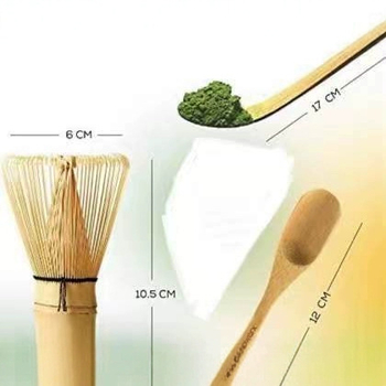 Set de unelte pentru matcha: perie de ceai din bambus, perie pentru matcha, lingură de ceai, bețișor pentru ceai, ambalaj alb cu gravură, stil japonez.
