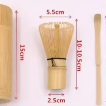 Set de unelte pentru matcha: perie de ceai din bambus, perie pentru matcha, lingură de ceai, bețișor pentru ceai, ambalaj alb cu gravură, stil japonez.