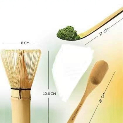Set de unelte pentru matcha: perie de ceai din bambus, perie pentru matcha, lingură de ceai, bețișor pentru ceai, ambalaj alb cu gravură, stil japonez.