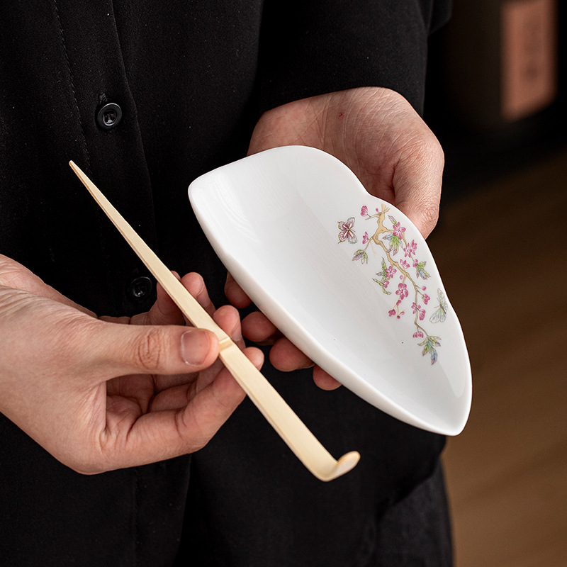 Set de ceai din porțelan alb cu aspect de jad, pentru uz casnic, lingură de ceai din ceramică, lingură de servire ceai, accesorii pentru ceremonia ceaiului Gongfu, arta ceaiului