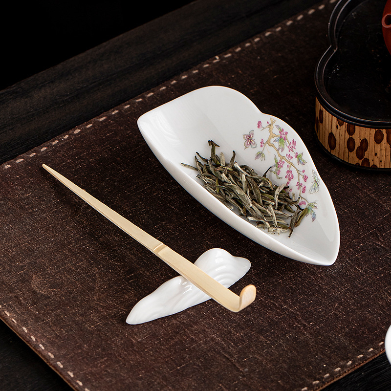 Set de ceai din porțelan alb cu aspect de jad, pentru uz casnic, lingură de ceai din ceramică, lingură de servire ceai, accesorii pentru ceremonia ceaiului Gongfu, arta ceaiului