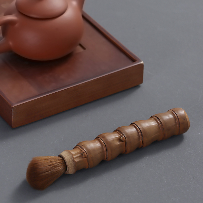 Set de accesorii pentru ceremonia ceaiului din bambus Luohan, lucrate manual, perie pentru ceainic și platou de curățare