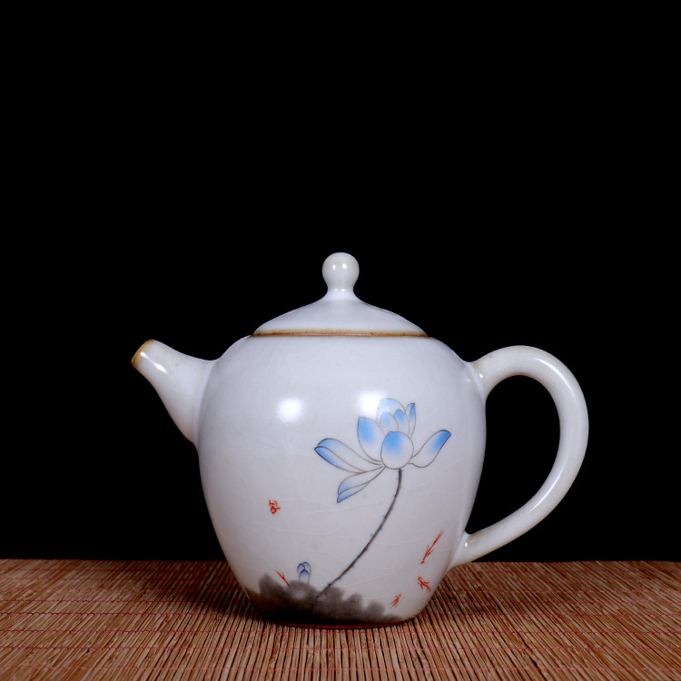 Ceainic ceramic cu mâner rotund, glazură Celadon, set Kung Fu de ceai