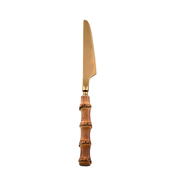 Set de tacâmuri vestice din oțel inoxidabil 304 și bambus natural, cuțit pentru steak, furculiță, lingură și linguriță; stil retro, lux discret.