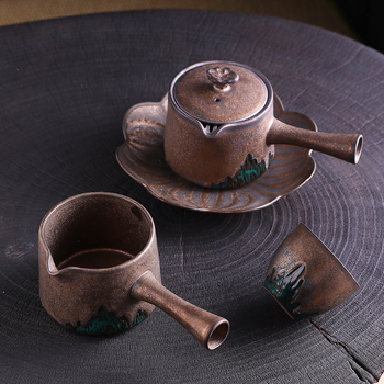 Ceainic în stil japonez Yuanshan și ceașcă Gongdao, set Kung Fu de ceai din ceramică, lucrat manual, pentru uz casnic