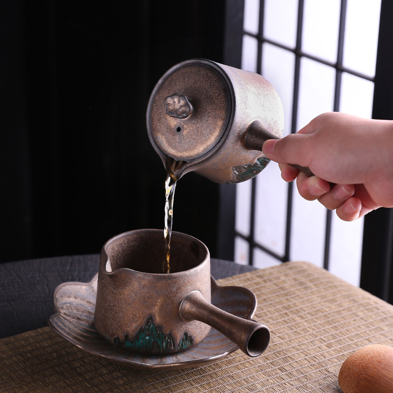 Ceainic în stil japonez Yuanshan și ceașcă Gongdao, set Kung Fu de ceai din ceramică, lucrat manual, pentru uz casnic