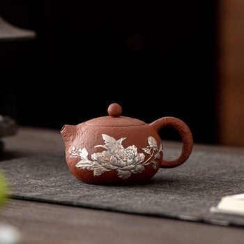 Ceainic ceramic vintage argintiu, cu model bujor, pentru uz casnic, cu filtru, un ceainic într-un set cadou într-o cutie