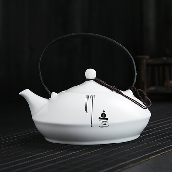 Ceainic mare Zen cu simbol Fu, mâner plat, ceramică, design modern minimalist, capacitate mare
