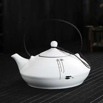 Ceainic mare Zen cu simbol Fu, mâner plat, ceramică, design modern minimalist, capacitate mare