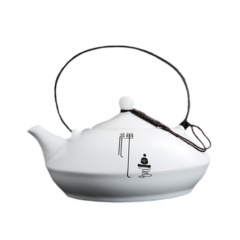 Ceainic mare Zen cu simbol Fu, mâner plat, ceramică, design modern minimalist, capacitate mare