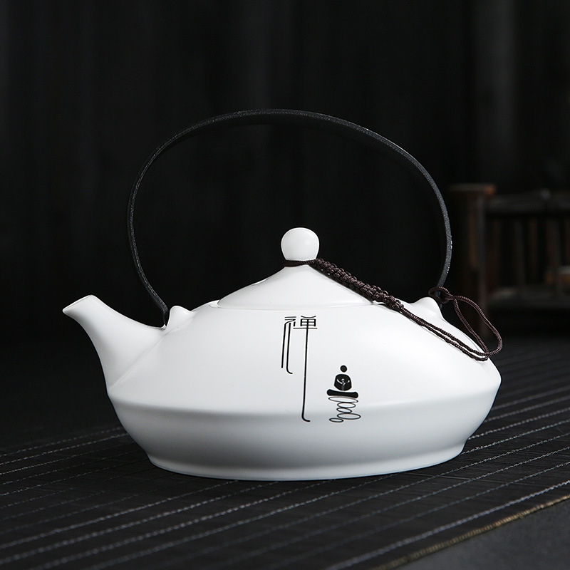 Ceainic mare Zen cu simbol Fu, mâner plat, ceramică, design modern minimalist, capacitate mare