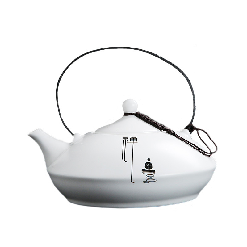 Ceainic mare Zen cu simbol Fu, mâner plat, ceramică, design modern minimalist, capacitate mare