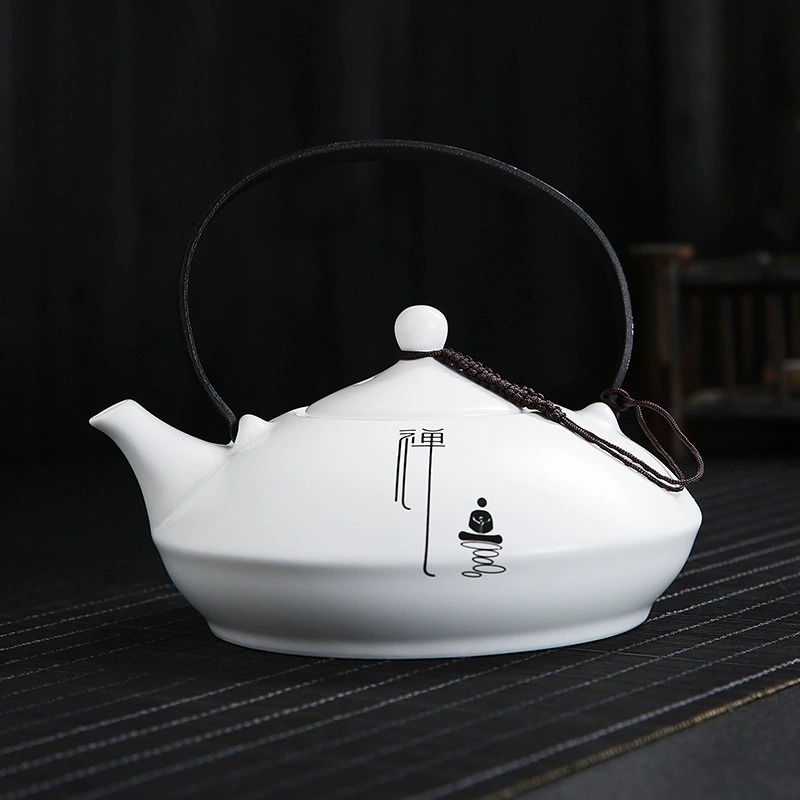Ceainic mare Zen cu simbol Fu, mâner plat, ceramică, design modern minimalist, capacitate mare