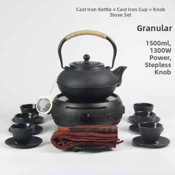 Set ceainic din fontă Nanbu, 1,5 L, pentru fierberea apei și infuzarea ceaiului pe plită ceramică electrică