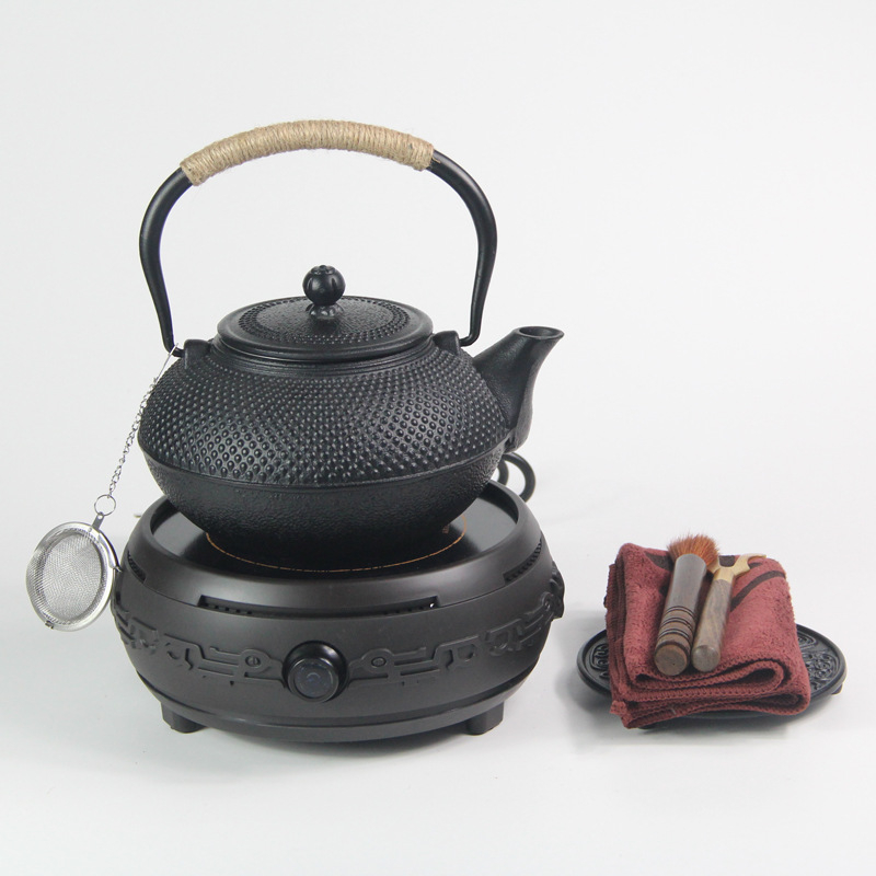 Set ceainic din fontă Nanbu, 1,5 L, pentru fierberea apei și infuzarea ceaiului pe plită ceramică electrică