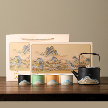 Set de ceai Kung Fu din ceramică, finisaj sub glazură, pentru 4 persoane, cutie cadou, logo personalizabil, stil nou chinezesc