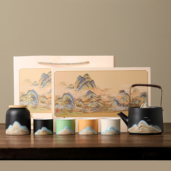 Set de ceai Kung Fu din ceramică, finisaj sub glazură, pentru 4 persoane, cutie cadou, logo personalizabil, stil nou chinezesc