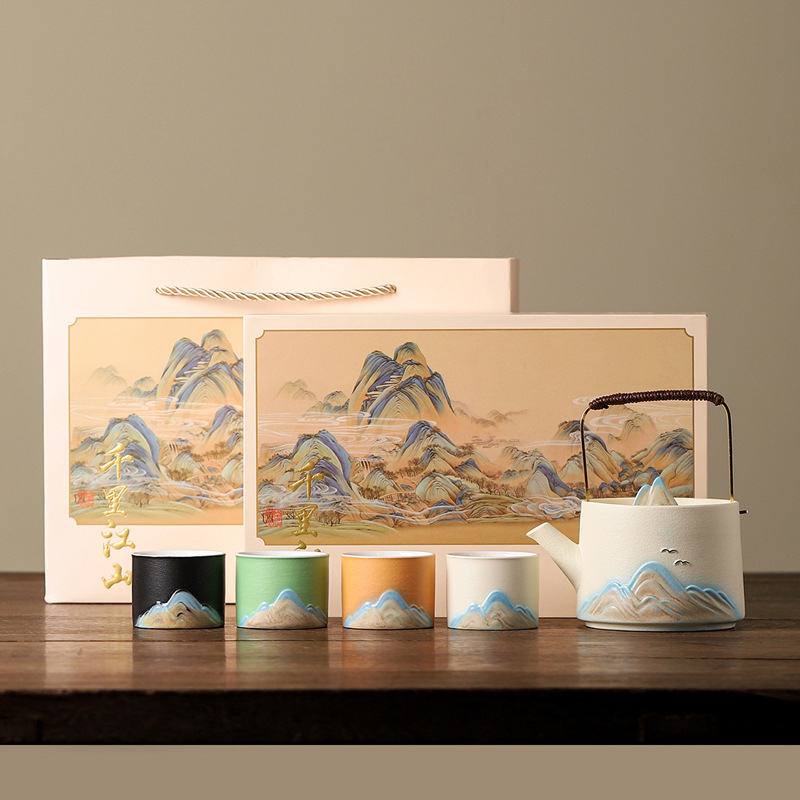 Set de ceai Kung Fu din ceramică, finisaj sub glazură, pentru 4 persoane, cutie cadou, logo personalizabil, stil nou chinezesc