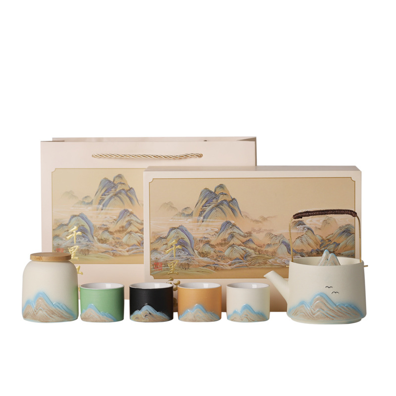 Set de ceai Kung Fu din ceramică, finisaj sub glazură, pentru 4 persoane, cutie cadou, logo personalizabil, stil nou chinezesc