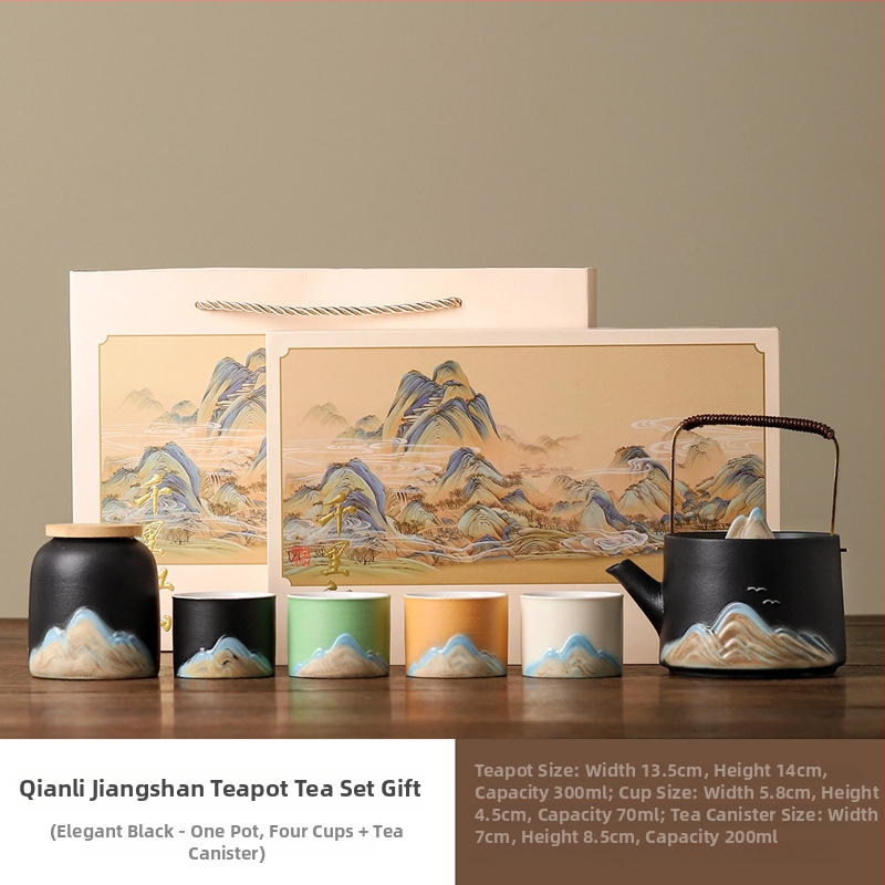 Set de ceai Kung Fu din ceramică, finisaj sub glazură, pentru 4 persoane, cutie cadou, logo personalizabil, stil nou chinezesc