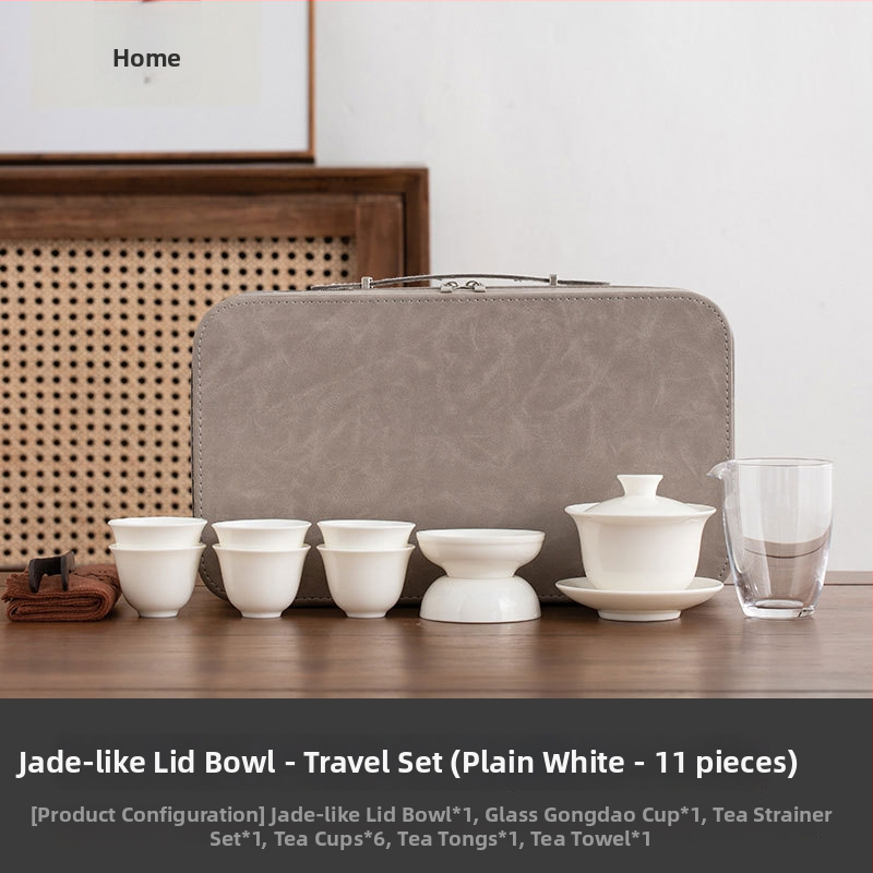 Set Gongfu de ceai de călătorie din ceramică cu gaiwan şi căni, porțelan alb, portabil, lux ușor
