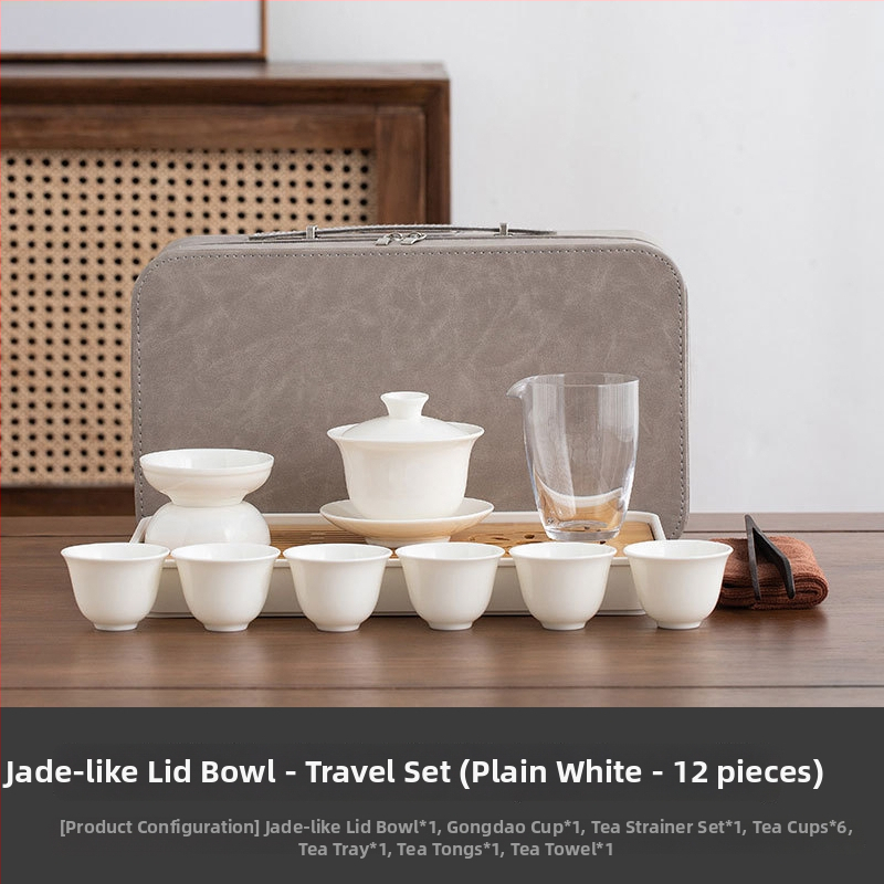 Set Gongfu de ceai de călătorie din ceramică cu gaiwan şi căni, porțelan alb, portabil, lux ușor