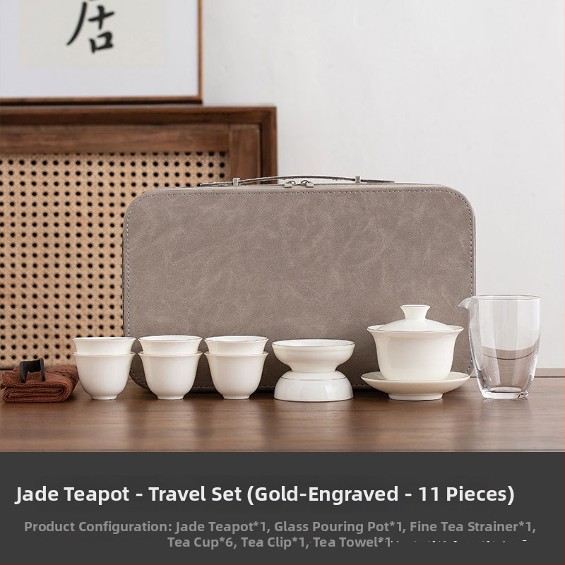 Set Gongfu de ceai de călătorie din ceramică cu gaiwan şi căni, porțelan alb, portabil, lux ușor