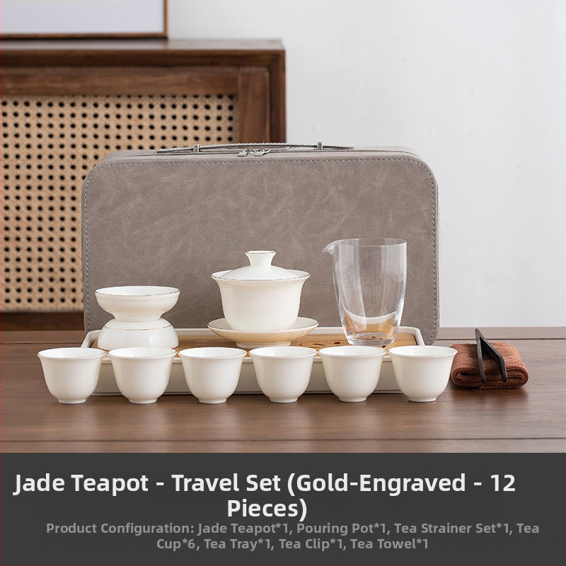 Set Gongfu de ceai de călătorie din ceramică cu gaiwan şi căni, porțelan alb, portabil, lux ușor
