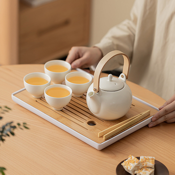 Set ceramic de ceai cu ceainic și ceașcă în cutie cadou, porțelan alb, stil modern minimalist