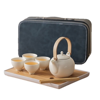 Set ceramic de ceai cu ceainic și ceașcă în cutie cadou, porțelan alb, stil modern minimalist