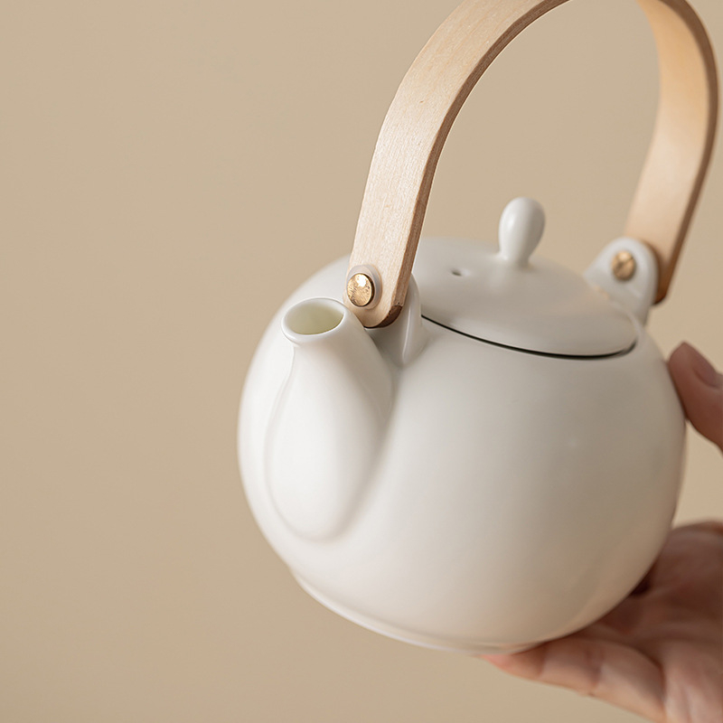Set ceramic de ceai cu ceainic și ceașcă în cutie cadou, porțelan alb, stil modern minimalist