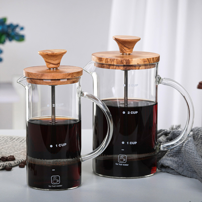 Cafetieră franceză din sticlă borosiliată, cu filtru de cafea din sticlă și infuzor de ceai, pentru uz casnic