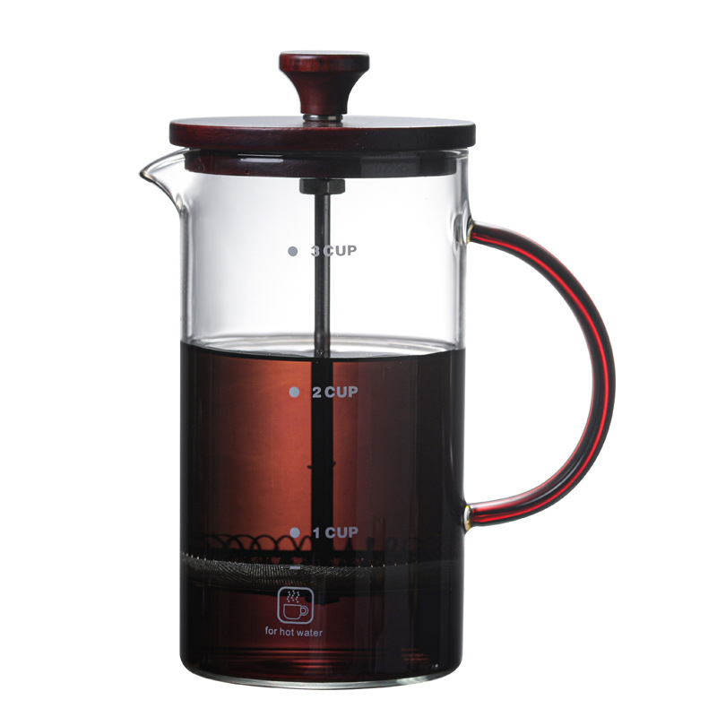 Cafetieră franceză din sticlă borosiliată, cu filtru de cafea din sticlă și infuzor de ceai, pentru uz casnic