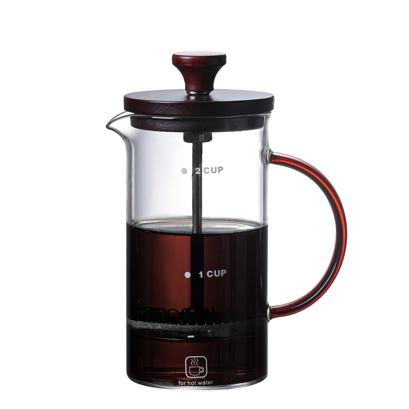 Cafetieră franceză din sticlă borosiliată, cu filtru de cafea din sticlă și infuzor de ceai, pentru uz casnic