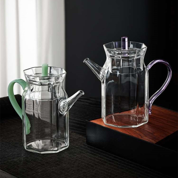 Ceainic transparent din sticlă borosilicat pentru ceai verde, imitare a stilului Song, cu mâner colorat, pentru uz casnic