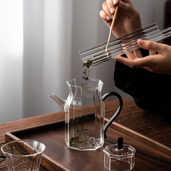 Ceainic transparent din sticlă borosilicat pentru ceai verde, imitare a stilului Song, cu mâner colorat, pentru uz casnic