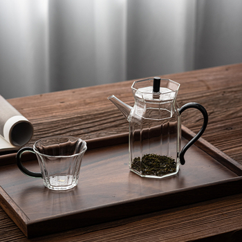 Ceainic transparent din sticlă borosilicat pentru ceai verde, imitare a stilului Song, cu mâner colorat, pentru uz casnic