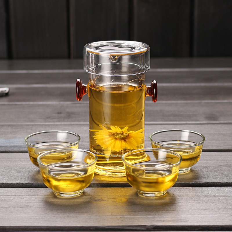 Ceainic din sticlă borosilicat de înaltă rezistență, pentru ceai de flori, set din trei piese cu filtru