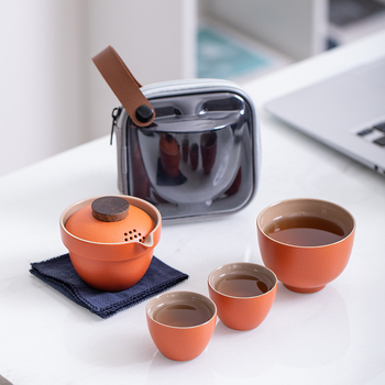 Set de ceai din ceramică pentru exterior: 1 ceainic și 3 cești, kit portabil Gongfu, cadou