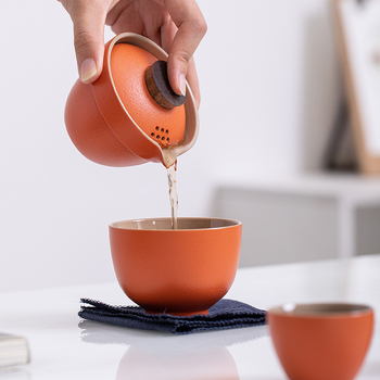 Set de ceai din ceramică pentru exterior: 1 ceainic și 3 cești, kit portabil Gongfu, cadou